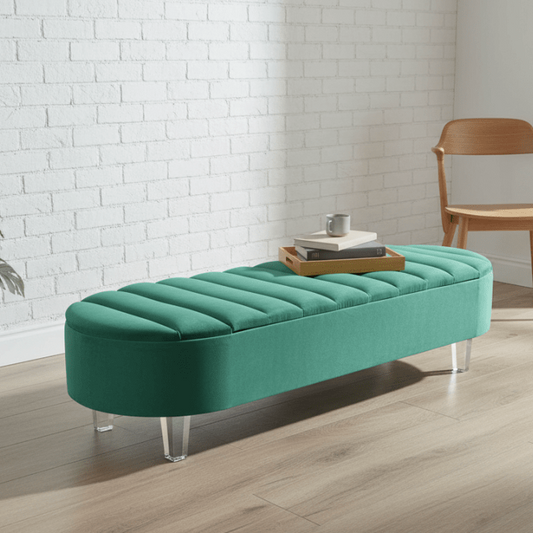 Olivia Teal Green Storage Ottoman Coffee Table Bench – UK Handmade Multi - Functional Seat - ISTOOLS