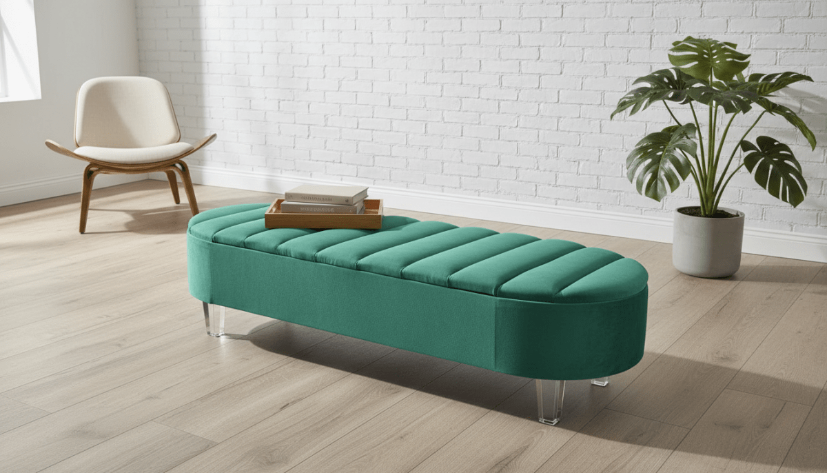 Olivia Teal Green Storage Ottoman Coffee Table Bench – UK Handmade Multi - Functional Seat - ISTOOLS