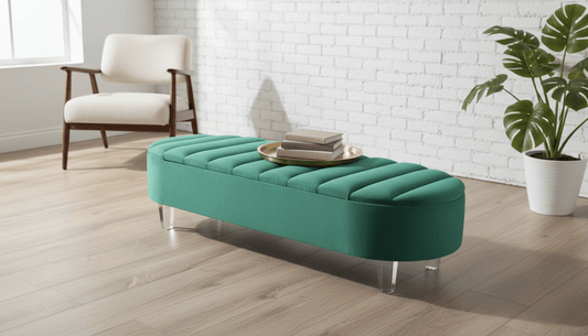 Olivia Teal Green Storage Ottoman Coffee Table Bench – UK Handmade Multi - Functional Seat - ISTOOLS