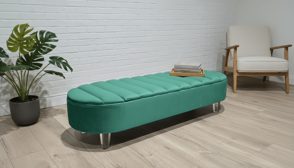 Olivia Teal Green Storage Ottoman Coffee Table Bench – UK Handmade Multi - Functional Seat - ISTOOLS