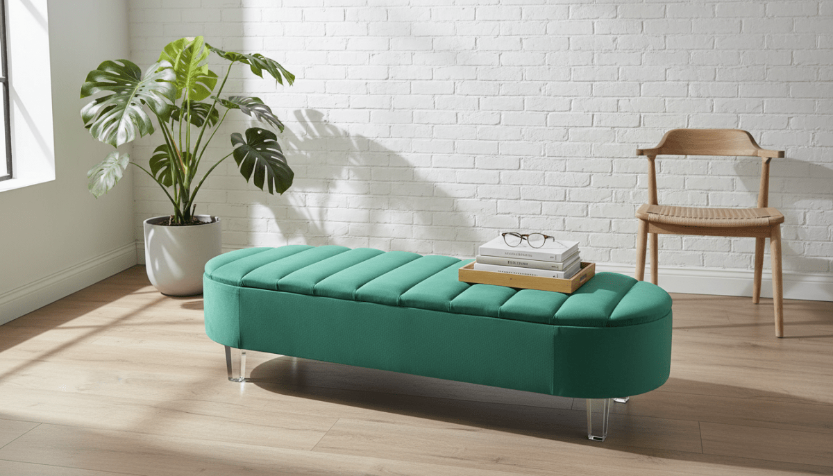 Olivia Teal Green Storage Ottoman Coffee Table Bench – UK Handmade Multi - Functional Seat - ISTOOLS