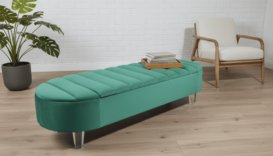 Olivia Teal Green Storage Ottoman Coffee Table Bench – UK Handmade Multi - Functional Seat - ISTOOLS