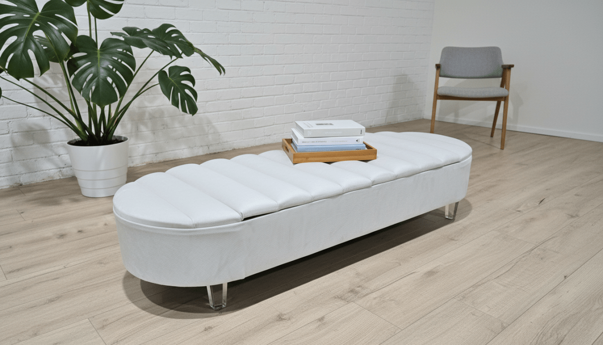 Olivia White Storage Ottoman Coffee Table Bench – UK Handmade Multi - Functional Seat - ISTOOLS