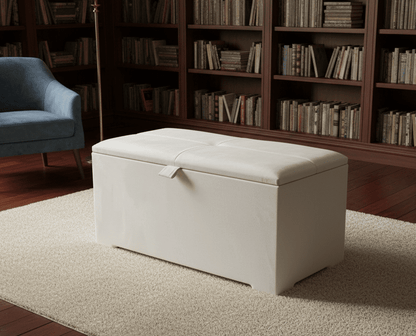 Deep storage ottoman bench seat with upholstered fabric for bedroom - ISTOOLS