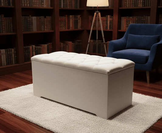 Cream deep storage ottoman bench for bedroom end-of-bed storage - ISTOOLS