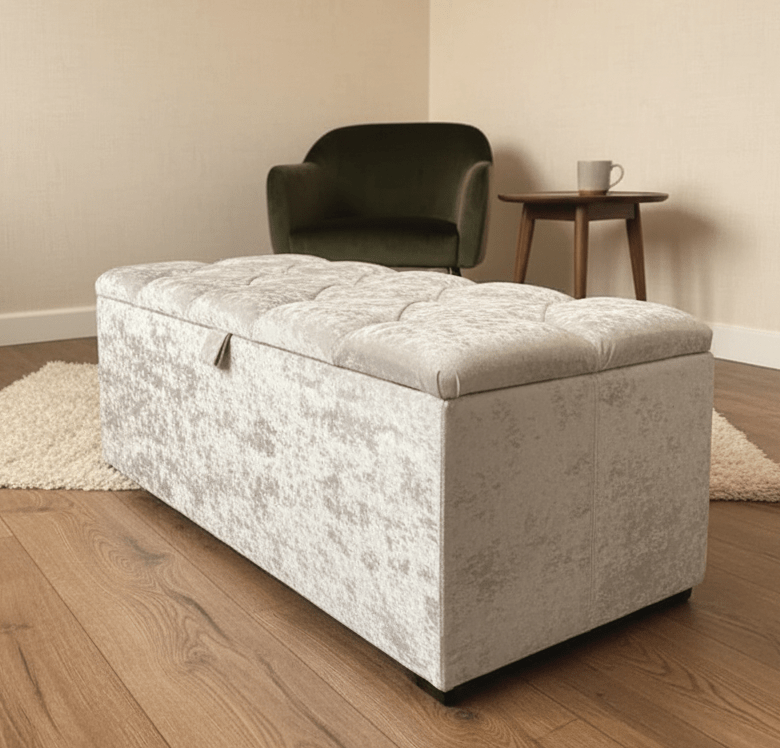 Ottoman Storage | Large Silver Ottoman Bedroom seat - ISTOOLS