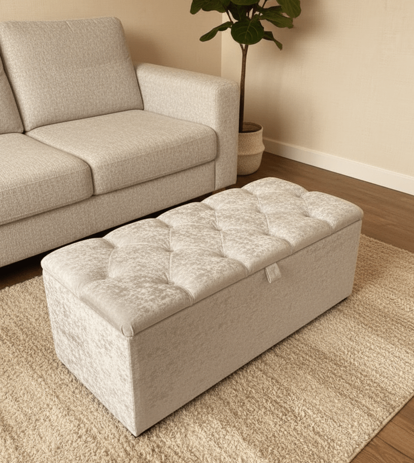 Ottoman Storage | Large Silver Ottoman Bedroom seat - ISTOOLS