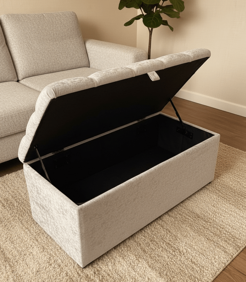 Ottoman Storage | Large Silver Ottoman Bedroom seat - ISTOOLS