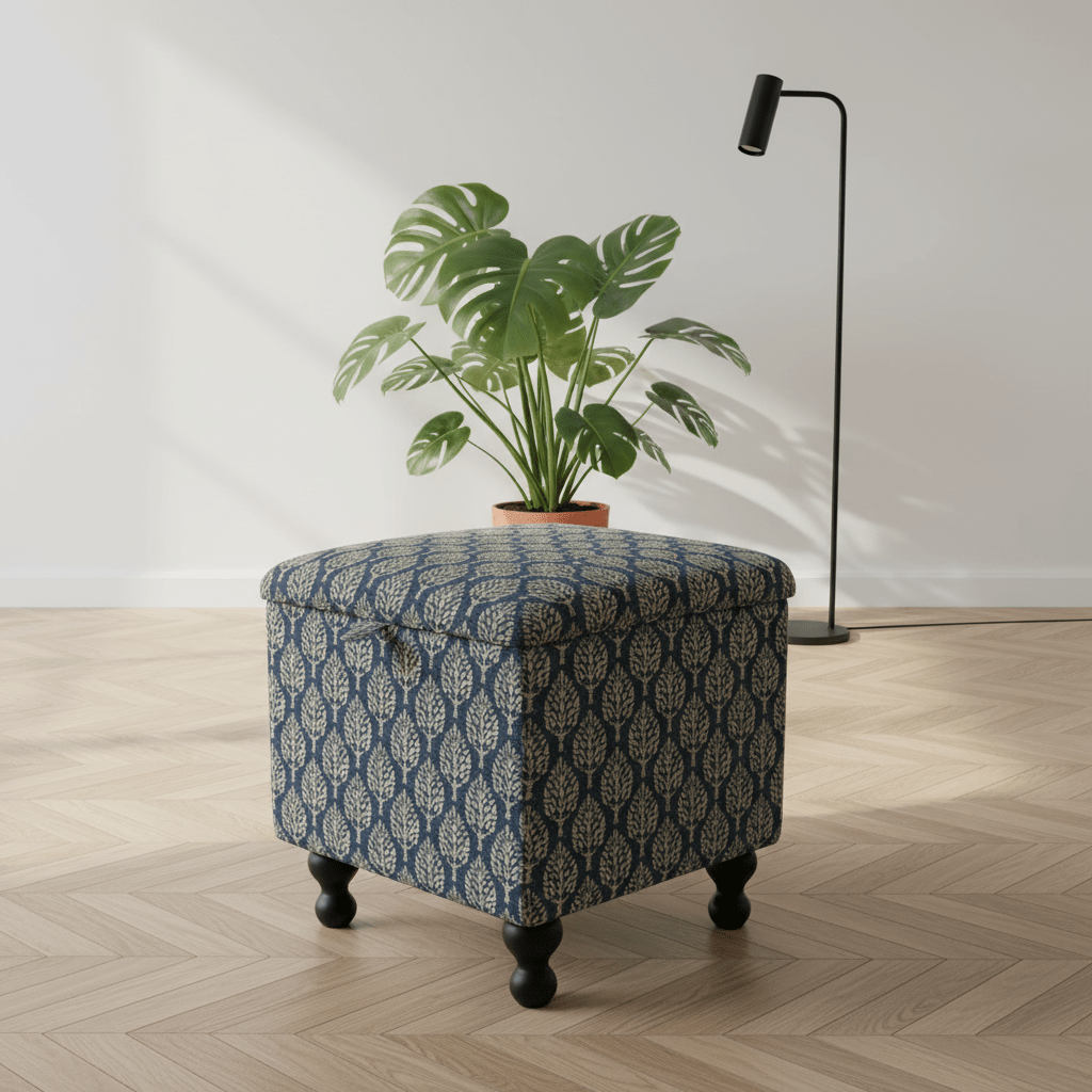 Painterly Collection Square Storage Ottoman – Handcrafted Designer Fabric Footstool & Coffee Table - ISTOOLS