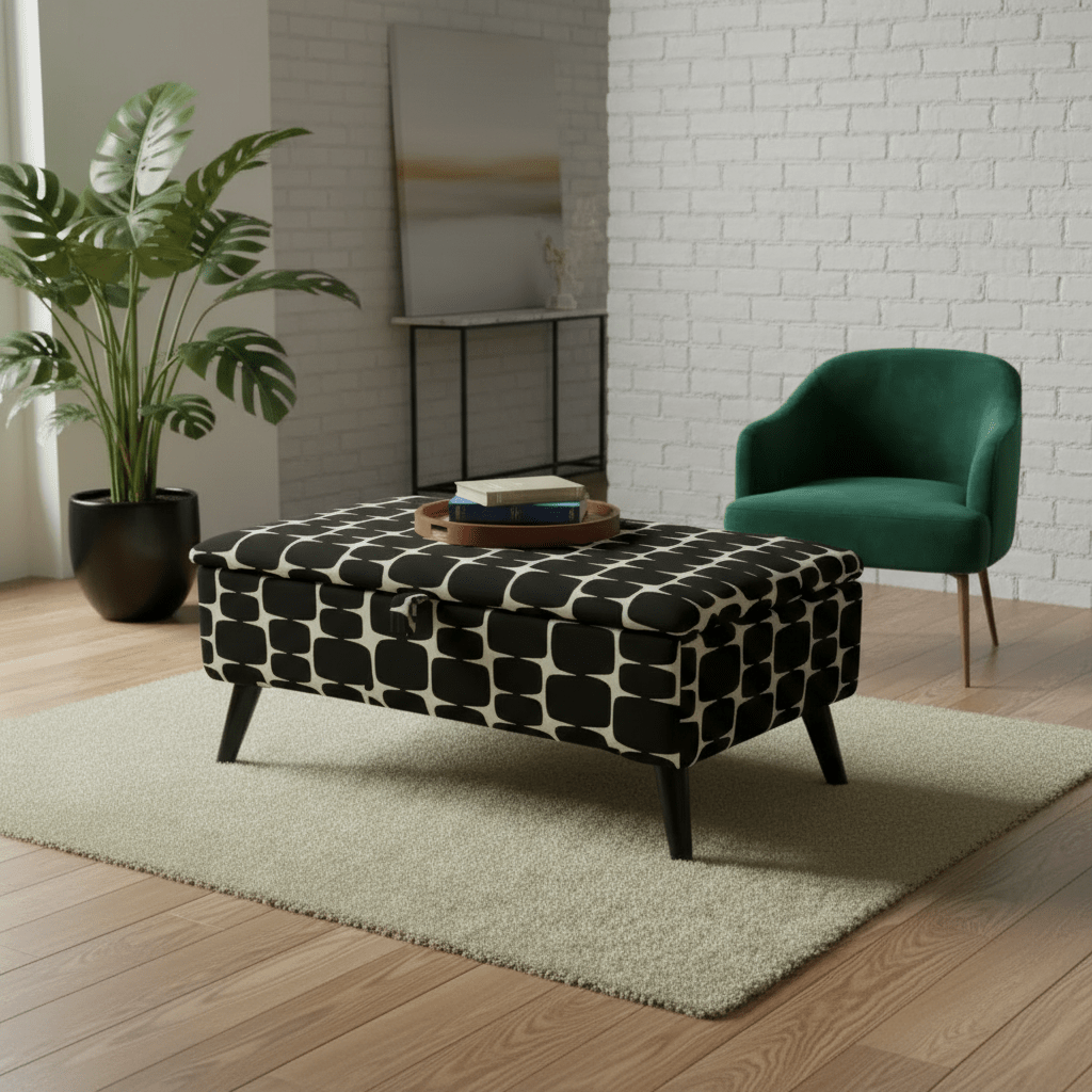 Patterned Fabric Ottoman Storage Bench – Multi - Purpose Footstool & Seat with Hidden Storage - ISTOOLS