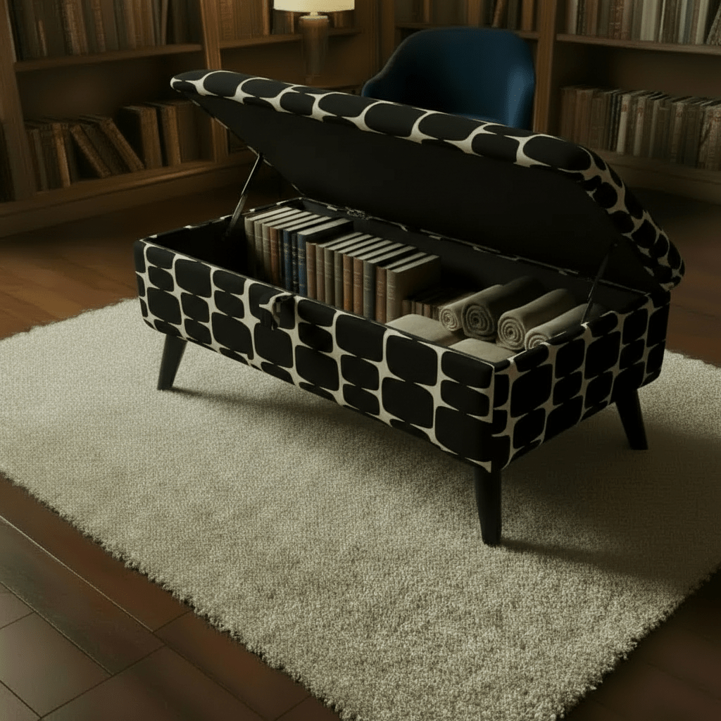 Patterned Fabric Ottoman Storage Bench – Multi - Purpose Footstool & Seat with Hidden Storage - ISTOOLS