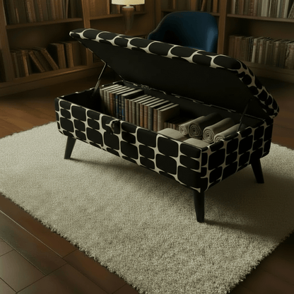 Patterned Fabric Ottoman Storage Bench – Multi - Purpose Footstool & Seat with Hidden Storage - ISTOOLS
