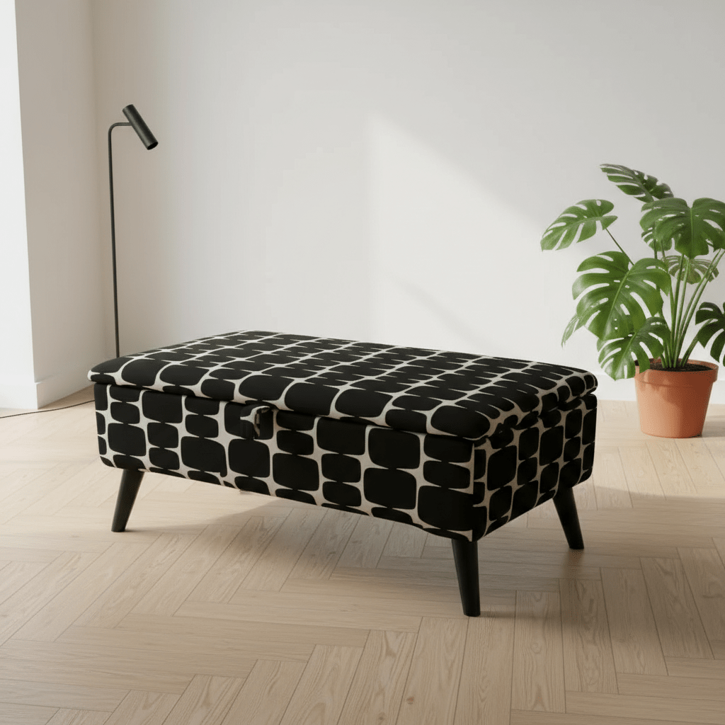 Patterned Fabric Ottoman Storage Bench – Multi - Purpose Footstool & Seat with Hidden Storage - ISTOOLS