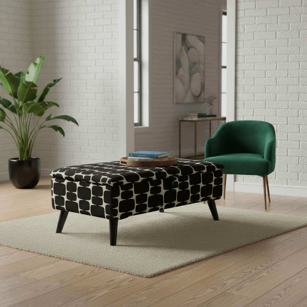 Patterned Fabric Ottoman Storage Bench – Multi - Purpose Footstool & Seat with Hidden Storage - ISTOOLS