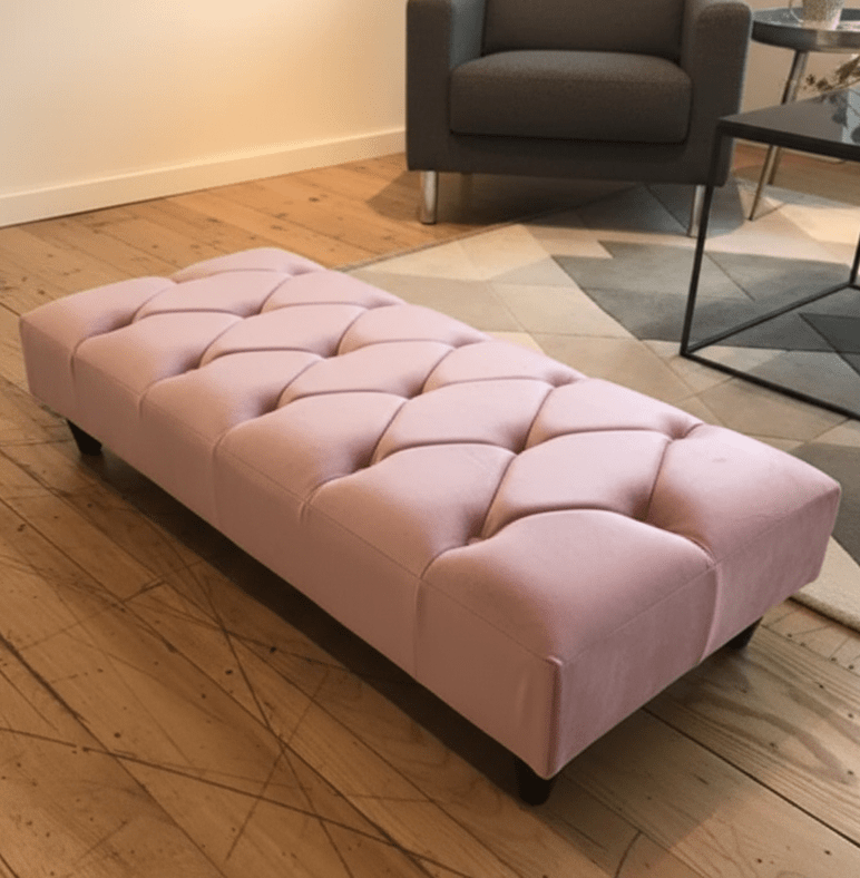 Pink Chesterfield Footstool | Pink Velvet Ottoman Bench | Pink Buttoned Footstool - ISTOOLS