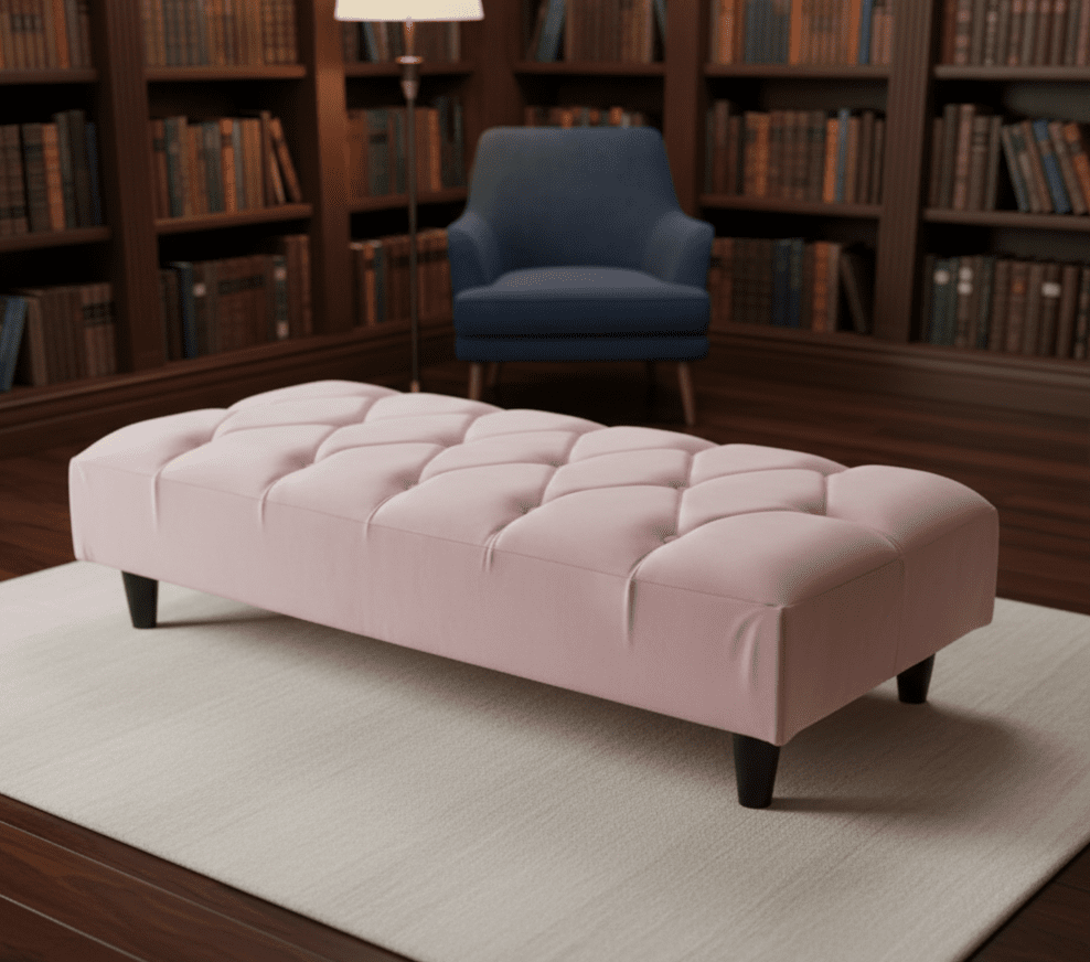 Pink Chesterfield Footstool | Pink Velvet Ottoman Bench | Pink Buttoned Footstool - ISTOOLS