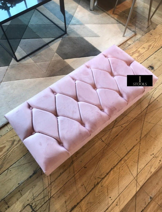 Pink Chesterfield Footstool | Pink Velvet Ottoman Bench | Pink Buttoned Footstool - ISTOOLS