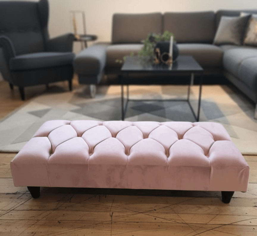 Pink Chesterfield Footstool | Pink Velvet Ottoman Bench | Pink Buttoned Footstool - ISTOOLS