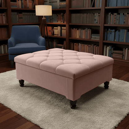 Pink Square Ottoman Storage Footstool – Comfortable Buttoned Seat for Living Room - ISTOOLS