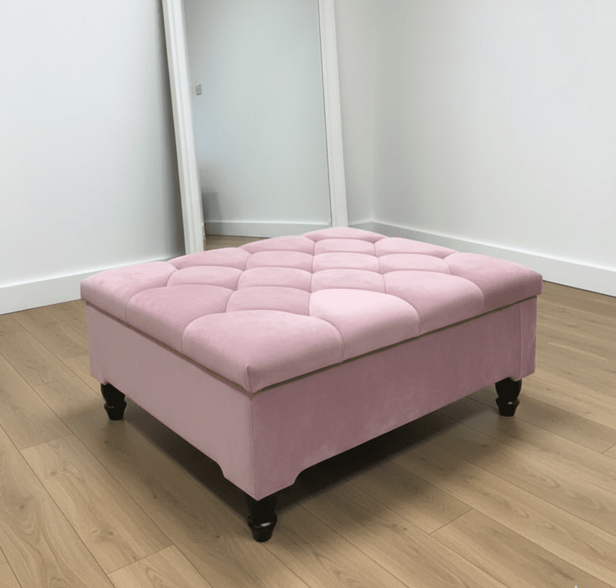 Pink Square Ottoman Storage | Pink Buttoned Footstool For Living Room - ISTOOLS