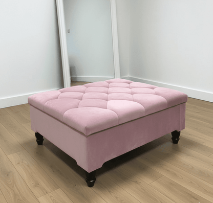 Pink Square Ottoman Storage | Pink Buttoned Footstool For Living Room - ISTOOLS