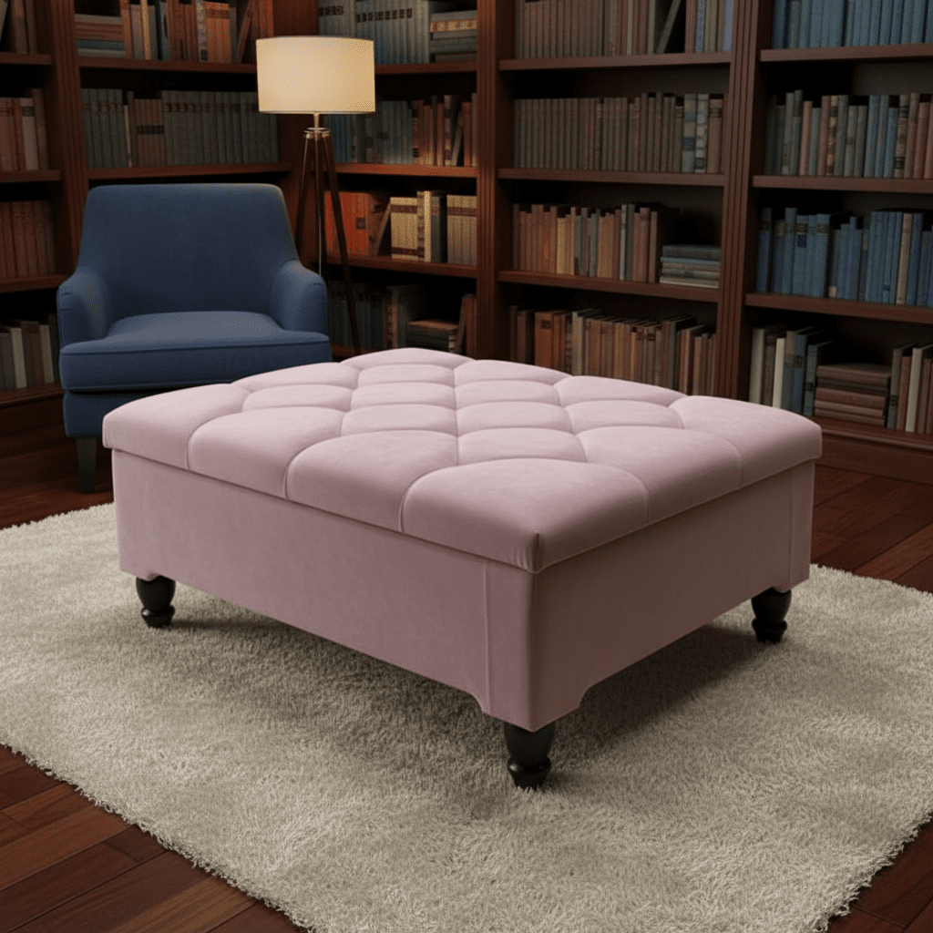 Pink Square Ottoman Storage | Pink Buttoned Footstool For Living Room - ISTOOLS