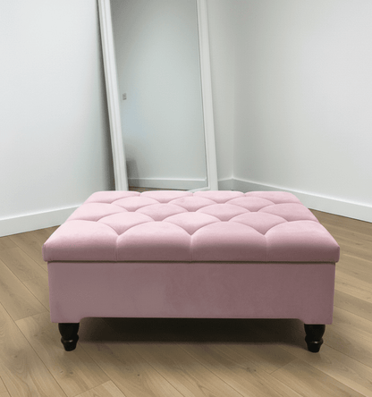 Pink Square Ottoman Storage | Pink Buttoned Footstool For Living Room - ISTOOLS