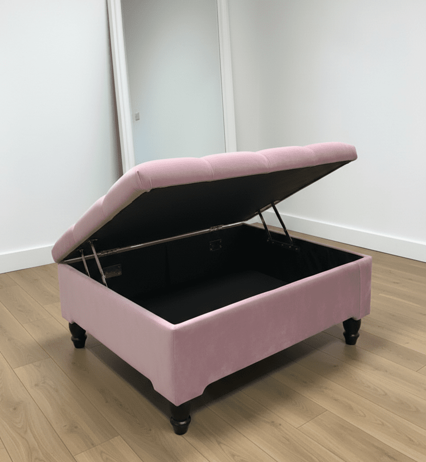 Pink Square Ottoman Storage | Pink Buttoned Footstool For Living Room - ISTOOLS