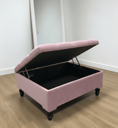 Pink Square Ottoman Storage | Pink Buttoned Footstool For Living Room - ISTOOLS
