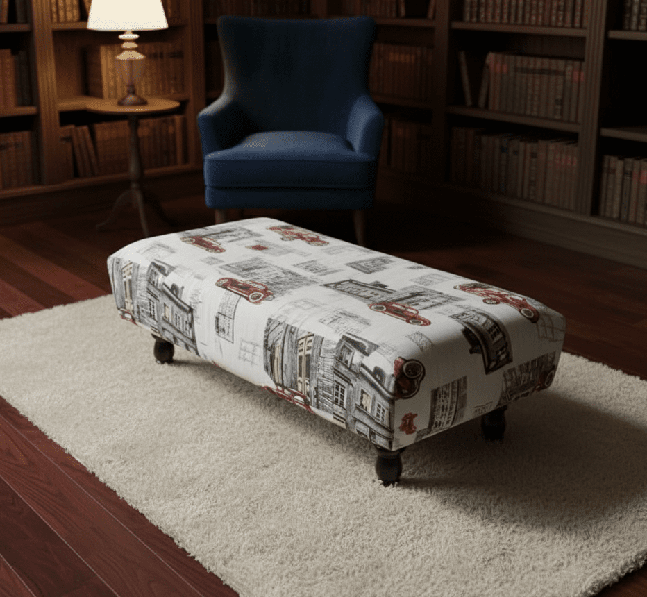 Plain Top Multicolour Printed Footstool with Velvet Fabric – ISTOOLS UK