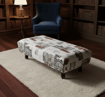 Plain Top Multicolour Printed Footstool with Velvet Fabric – ISTOOLS UK