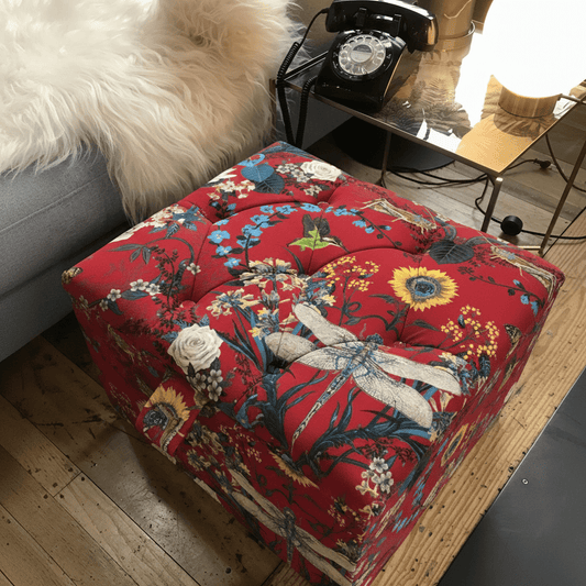Plain Velvet Compact Square Ottoman Hand - Upholstered UK bec - ISTOOLS