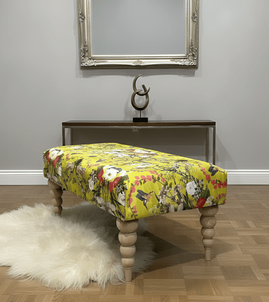 PREMIUM BARBADOS FOOTSTOOL YELLOW FIRST BIRD FLORAL POUFFE FOOTREST - ISTOOLS