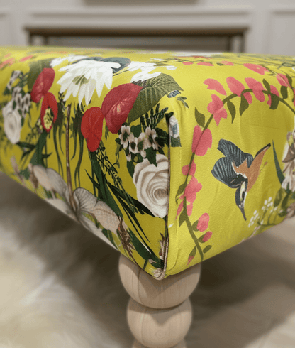 PREMIUM BARBADOS FOOTSTOOL YELLOW FIRST BIRD FLORAL POUFFE FOOTREST - ISTOOLS