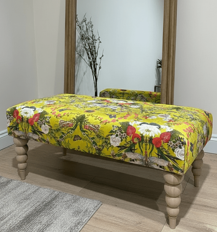 PREMIUM BARBADOS FOOTSTOOL YELLOW FIRST BIRD FLORAL POUFFE FOOTREST - ISTOOLS