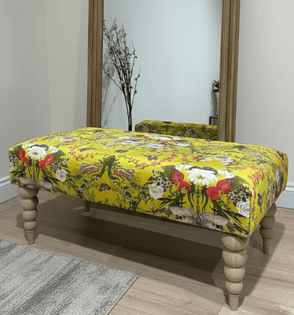 PREMIUM BARBADOS FOOTSTOOL YELLOW FIRST BIRD FLORAL POUFFE FOOTREST - ISTOOLS
