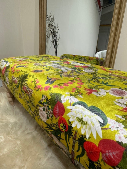 PREMIUM BARBADOS FOOTSTOOL YELLOW FIRST BIRD FLORAL POUFFE FOOTREST - ISTOOLS