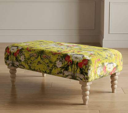 PREMIUM BARBADOS FOOTSTOOL YELLOW FIRST BIRD FLORAL POUFFE FOOTREST - ISTOOLS