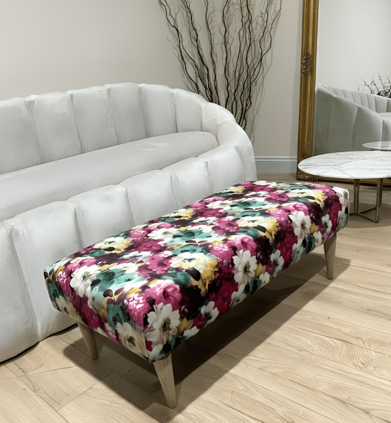 PREMIUM Belle floral printed Footstool window bay seat pouffe coffee table - ISTOOLS