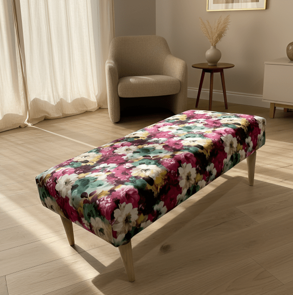 PREMIUM Belle floral printed Footstool window bay seat pouffe coffee table - ISTOOLS