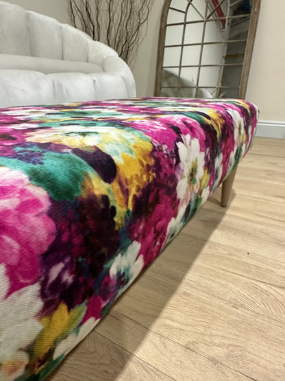 PREMIUM Belle floral printed Footstool window bay seat pouffe coffee table - ISTOOLS