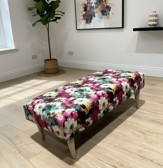 PREMIUM Belle floral printed Footstool window bay seat pouffe coffee table - ISTOOLS