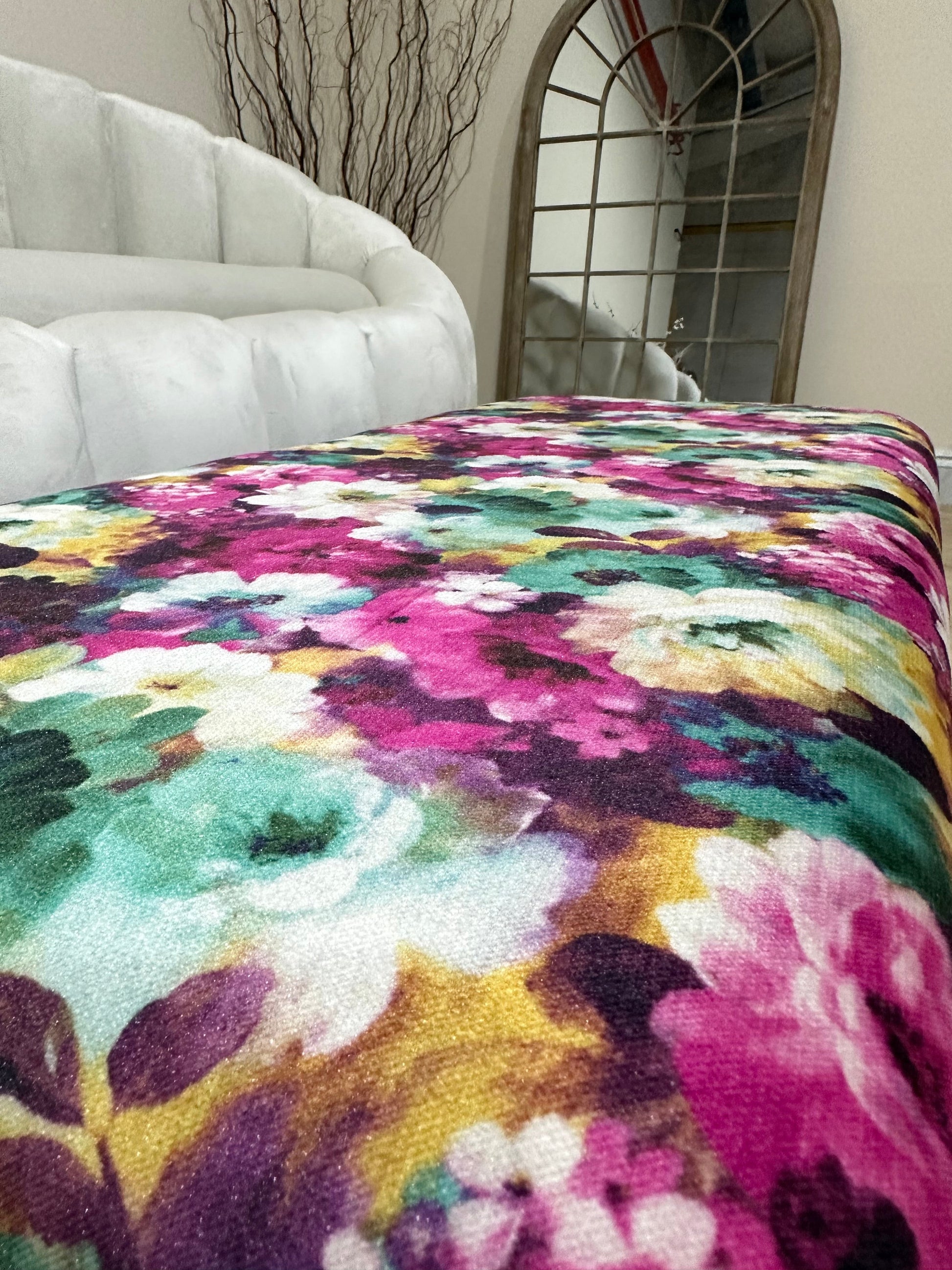 PREMIUM Belle floral printed Footstool window bay seat pouffe coffee table - ISTOOLS