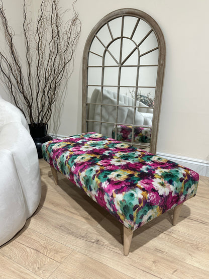 PREMIUM Belle floral printed Footstool window bay seat pouffe coffee table - ISTOOLS