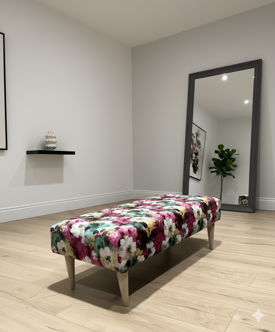 PREMIUM Belle floral printed Footstool window bay seat pouffe coffee table - ISTOOLS