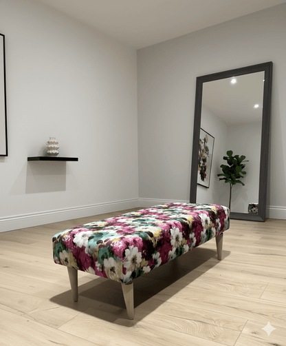 PREMIUM Belle floral printed Footstool window bay seat pouffe coffee table - ISTOOLS