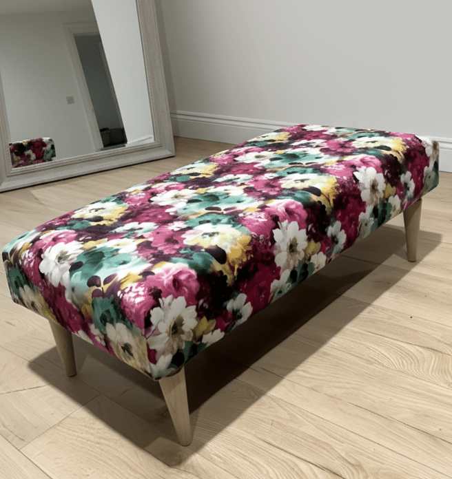 PREMIUM Belle floral printed Footstool window bay seat pouffe coffee table - ISTOOLS