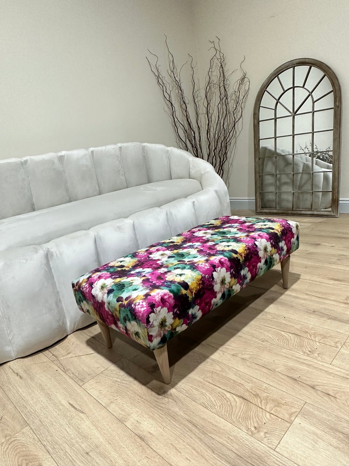 PREMIUM Belle floral printed Footstool window bay seat pouffe coffee table - ISTOOLS