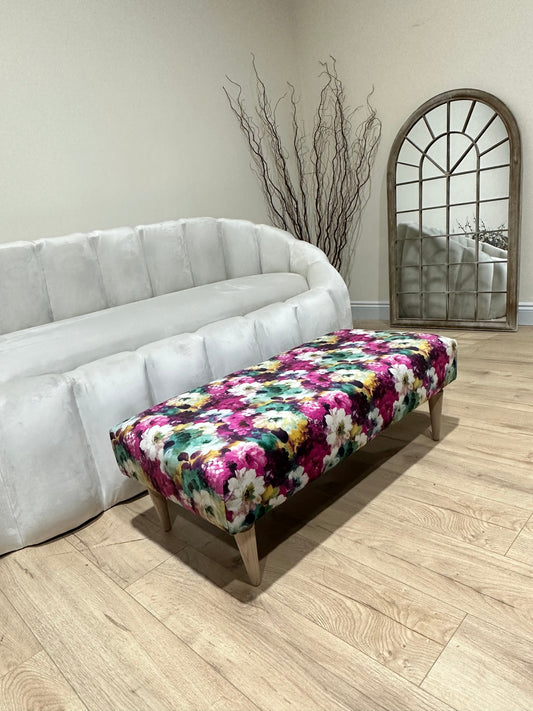 PREMIUM Belle floral printed Footstool window bay seat pouffe coffee table - ISTOOLS