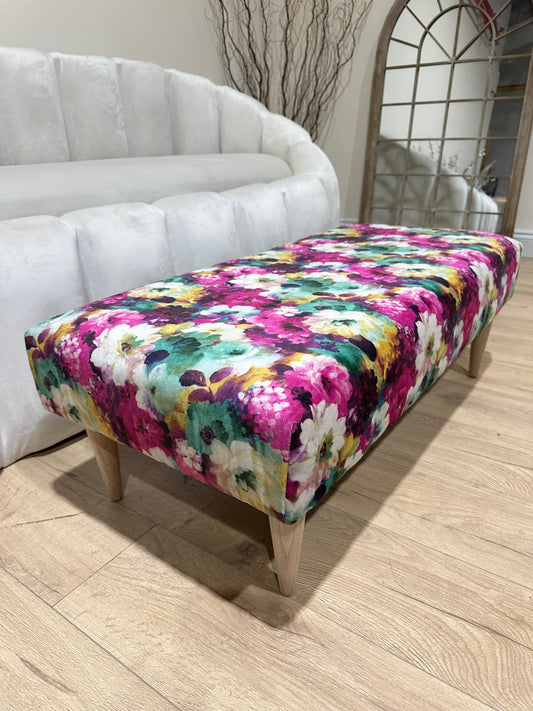 PREMIUM Belle floral printed Footstool window bay seat pouffe coffee table - ISTOOLS